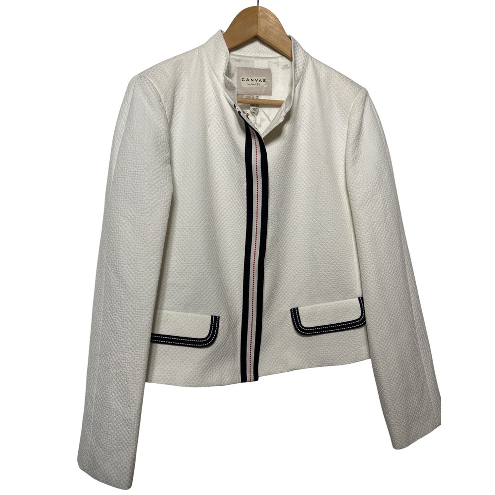 Canvas by Lands End Lightweight Textured Blazer White Navy Red U.S. Size 14 NWT